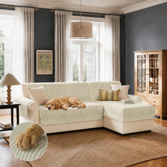 Faux Cotton-Linen Chenille Striped Breathable Scratch-Resistant Corner Sofa Cover
