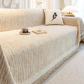 Cream Chenille Textured Pet-Friendly Anti-Scratch Throw Sofa Cover Sofa Throws