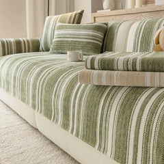 Natural Stripe Chenille Sofa Protection Washable Non-Slip Sofa Cover