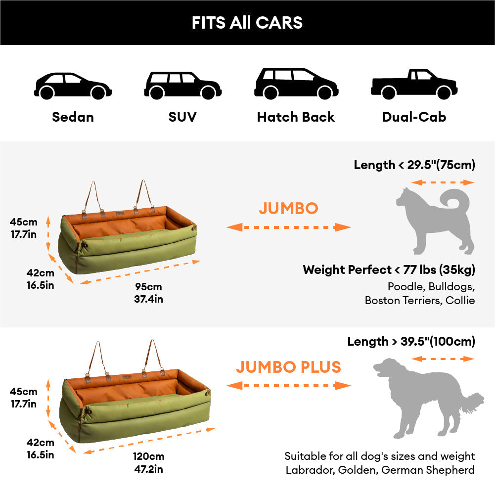 Large Deluxe Faux Leather Dog Car Seat Booster Bed - Roadtrip