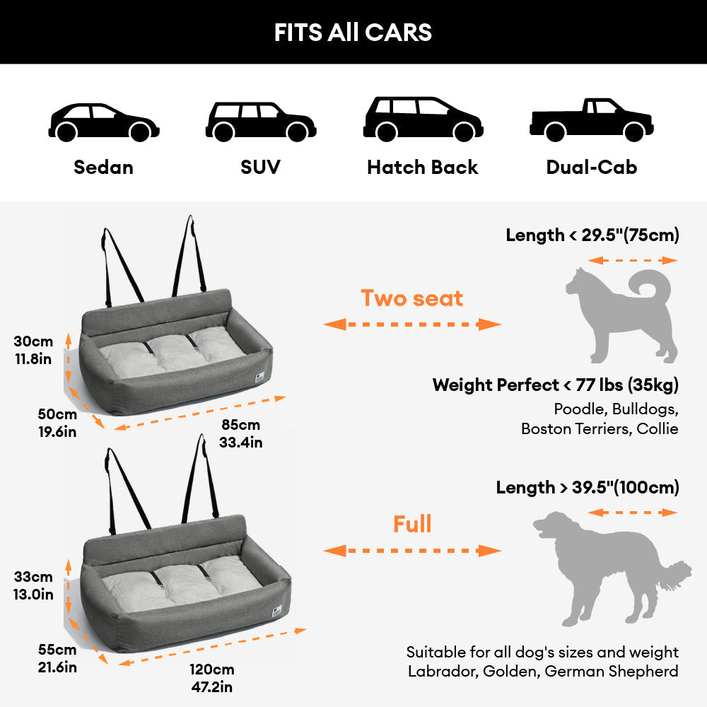 Travel Bolster Full Durable Washable Dog Car Back Seat Bed - Roadtrip