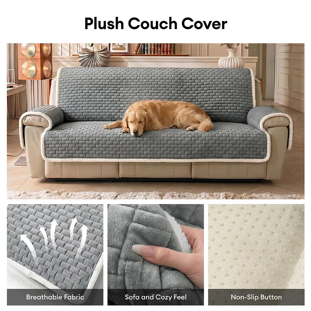 One-Piece Plush Scratch-Resistant Large Corner Sofa Covers with Elastic Straps