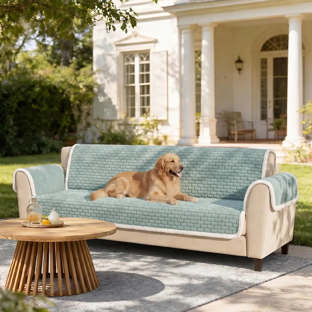 One-Piece Plush Scratch-Resistant Large Corner Sofa Covers with Elastic Straps