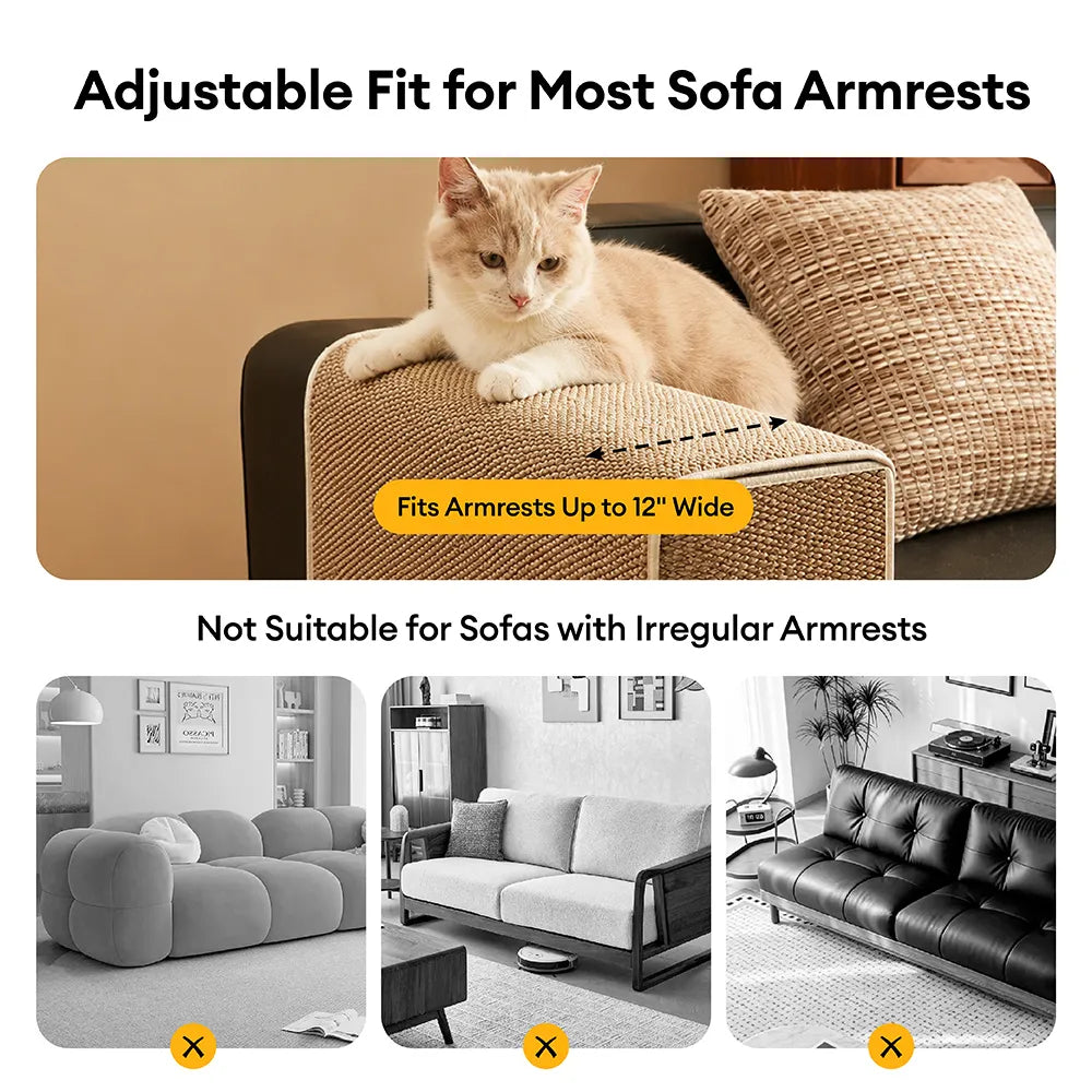 Faux Sisal Scratch-Resistant Sofa Armrest Protector Cover Cat Scratcher