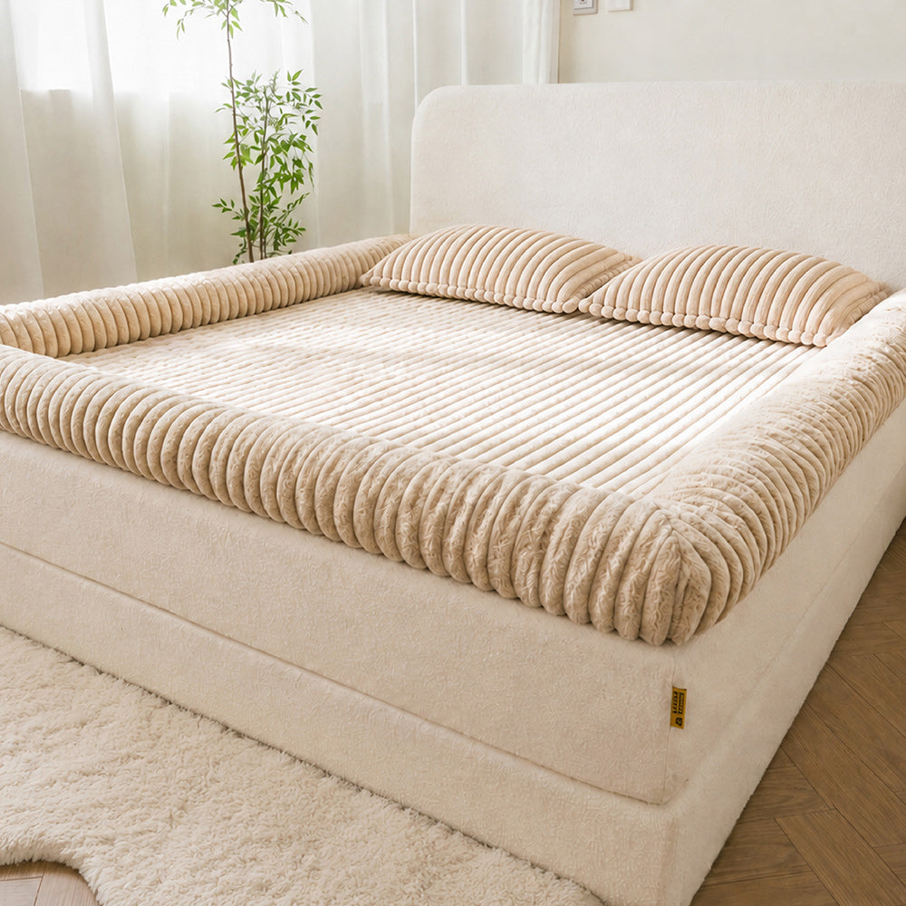 Plush Ribbed Bolster Fitted Sheet Mattress Cover - Cozy Nest