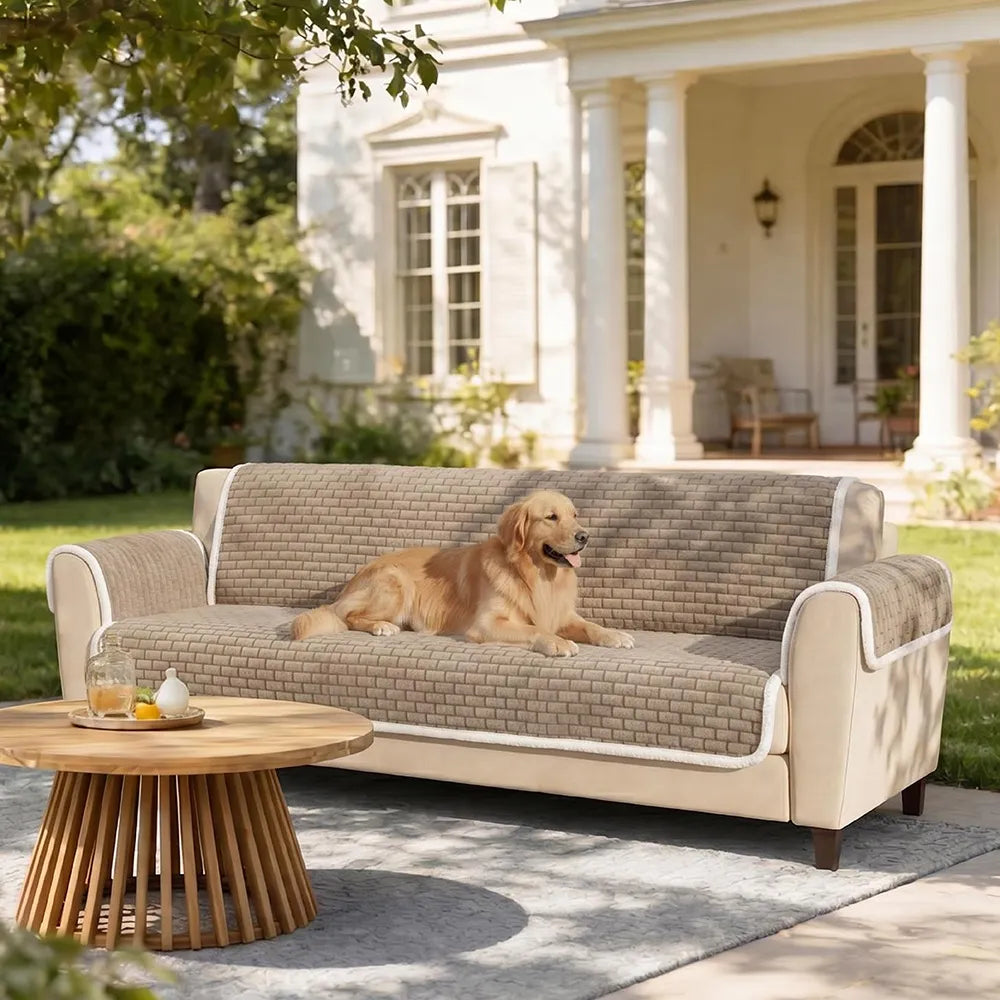 One-Piece Plush Scratch-Resistant Large Corner Sofa Covers with Elastic Straps