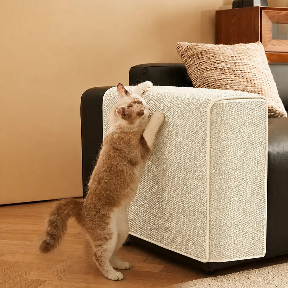 Faux Sisal Scratch-Resistant Sofa Armrest Protector Cover Cat Scratcher