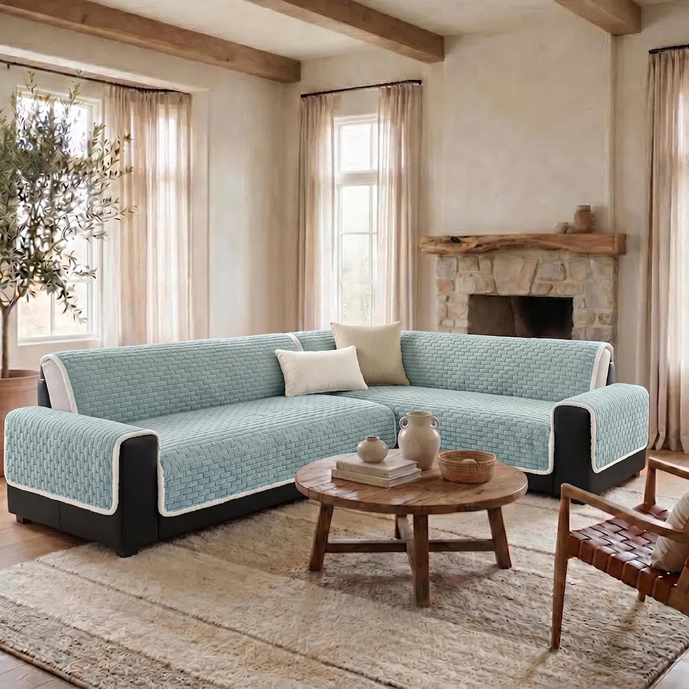One-Piece Plush Scratch-Resistant Large Corner Sofa Covers with Elastic Straps