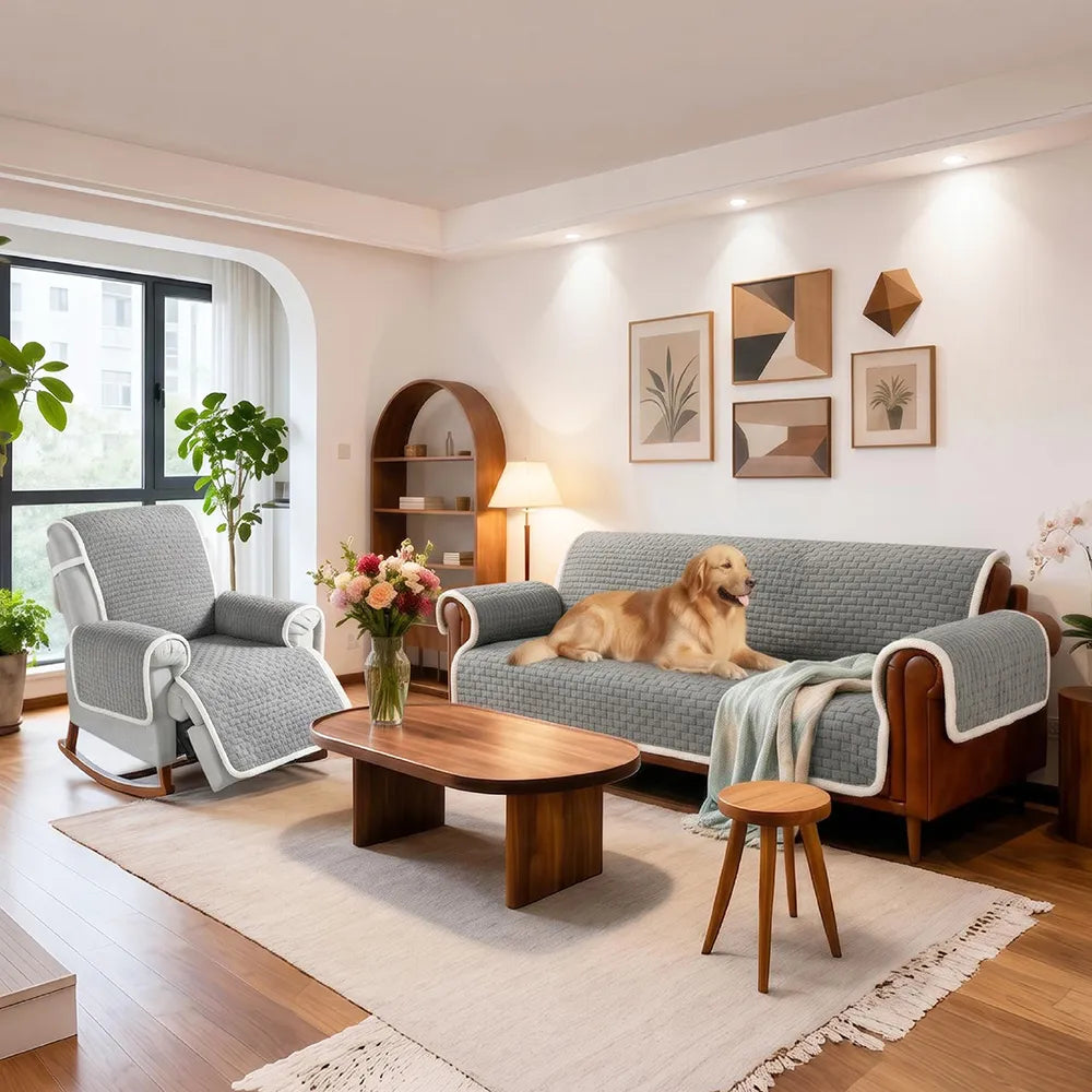 One-Piece Plush Scratch-Resistant Large Corner Sofa Covers with Elastic Straps
