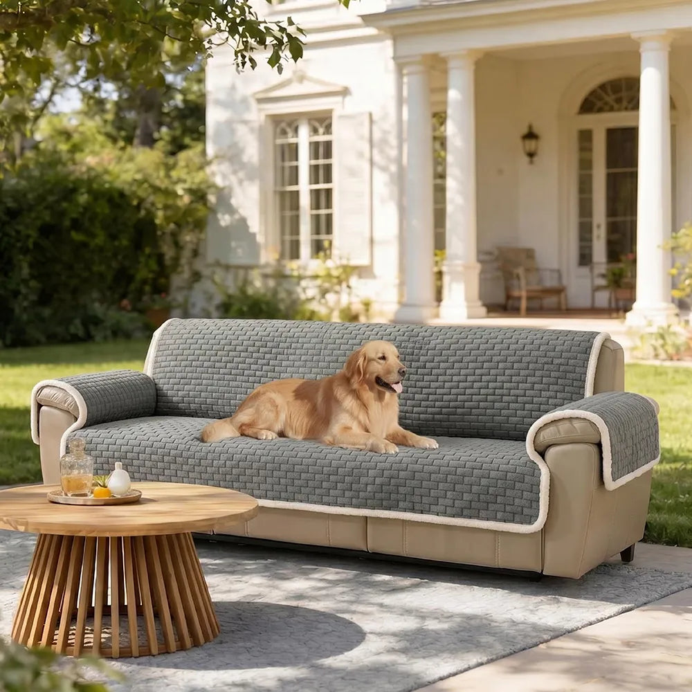 One-Piece Plush Scratch-Resistant Large Corner Sofa Covers with Elastic Straps