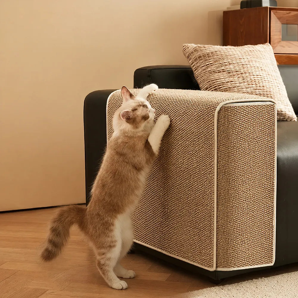 Faux Sisal Scratch-Resistant Sofa Armrest Protector Cover Cat Scratcher