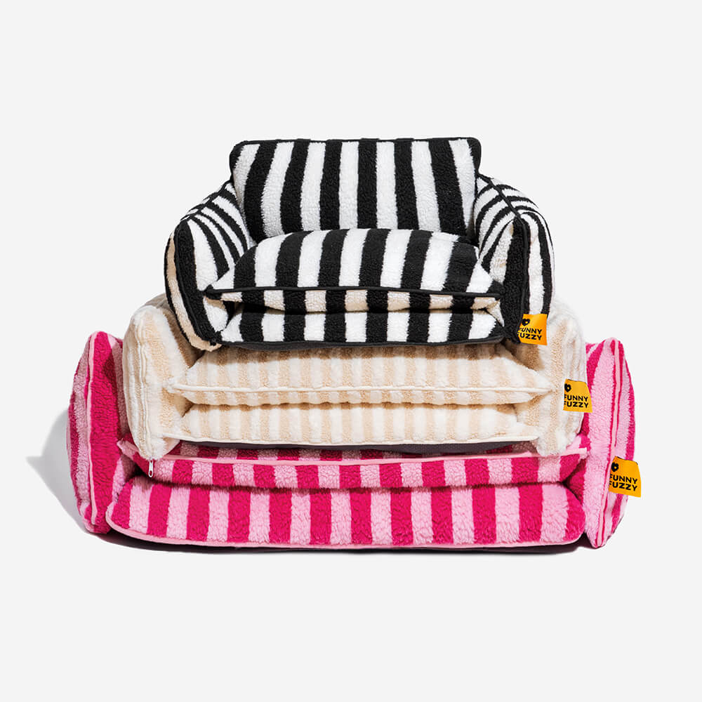 Trendy Striped Faux Lambswool Double Layer Garden Outdoor Dog & Cat Sofa Bed