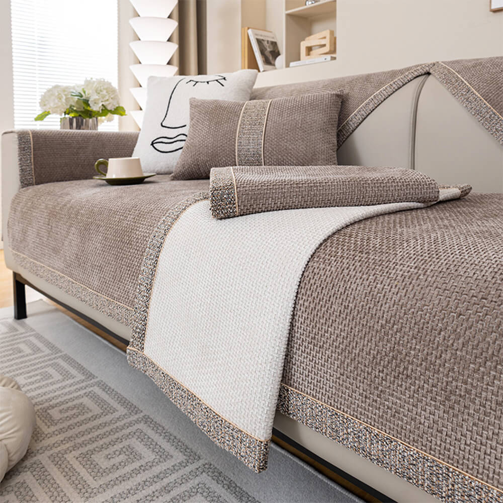 All-Season Modern Tweed Woven Chenille Anti-Slip Outdoor Garden Sofa Cover