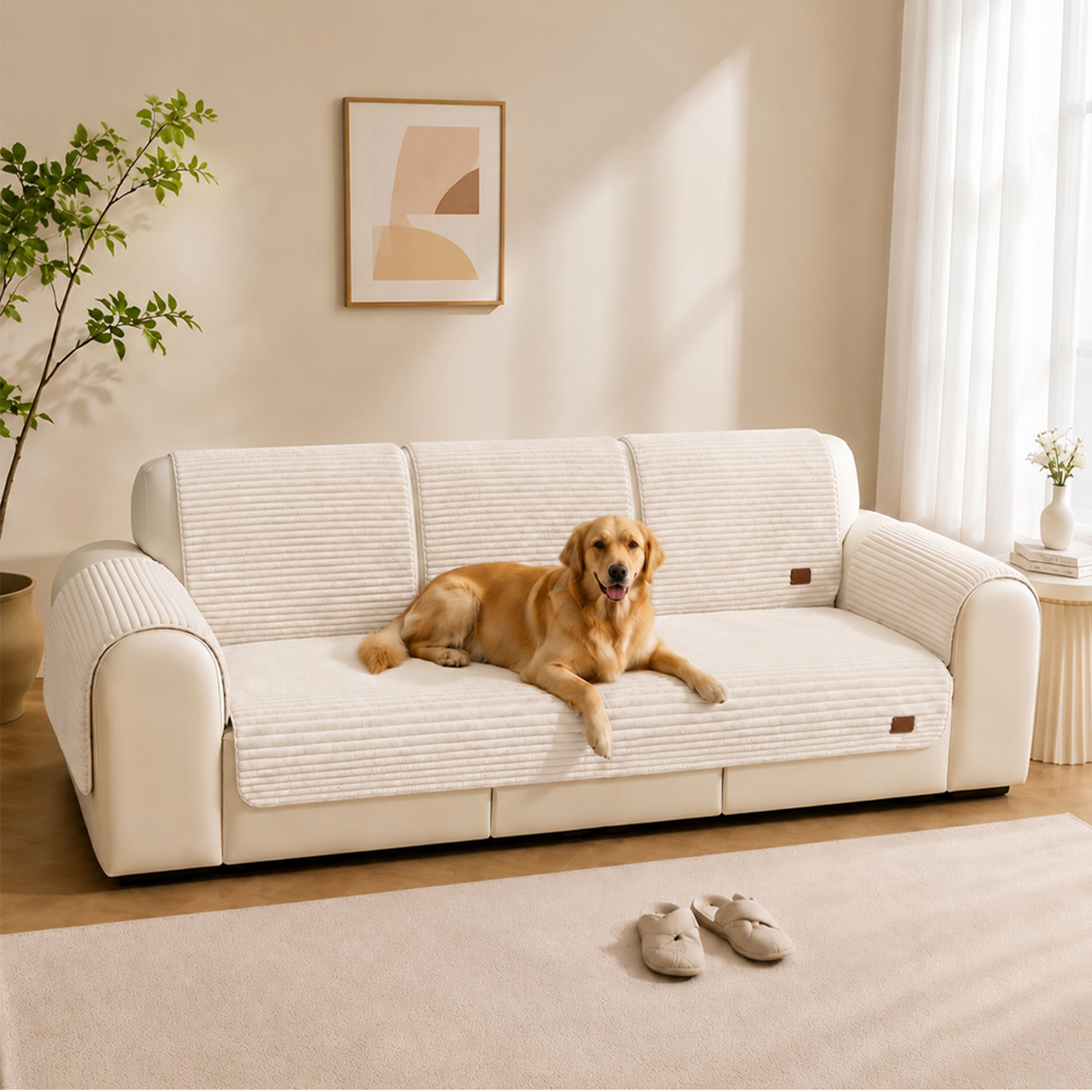 Furry Striped Sofa Protection Non-Slip Couch Cover - Solid