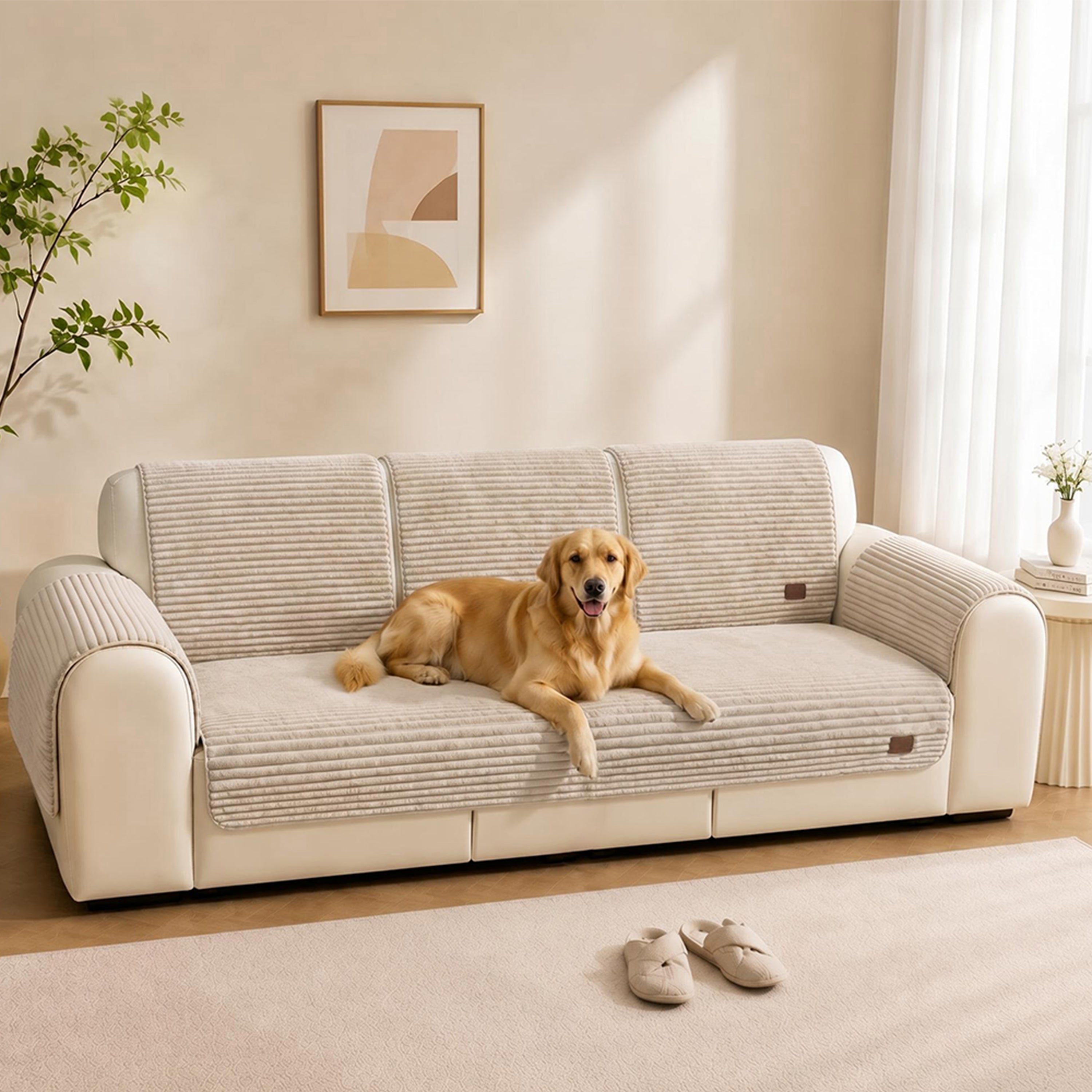 Furry Striped Sofa Protection Non-Slip Couch Cover - Solid