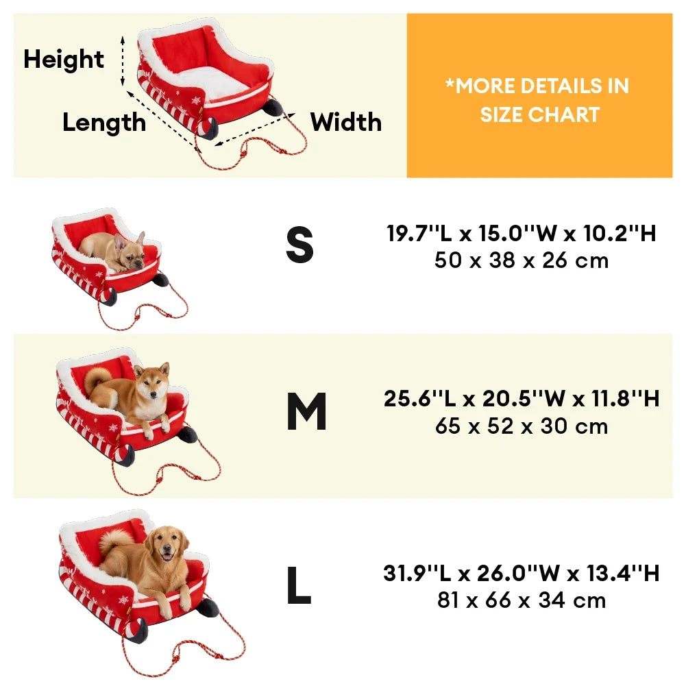 Festive Plush Cosy Dog Bed - Christmas Sleigh