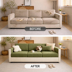 Vertical Stripe Corduroy Anti-Scratch Stretch Full-Cover Sofa Cover