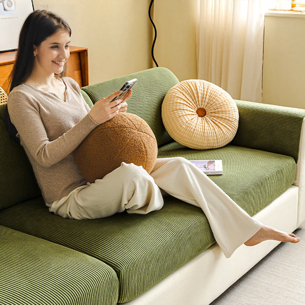 Vertical Stripe Corduroy Anti-Scratch Stretch Full-Cover Corner Sofa Cover