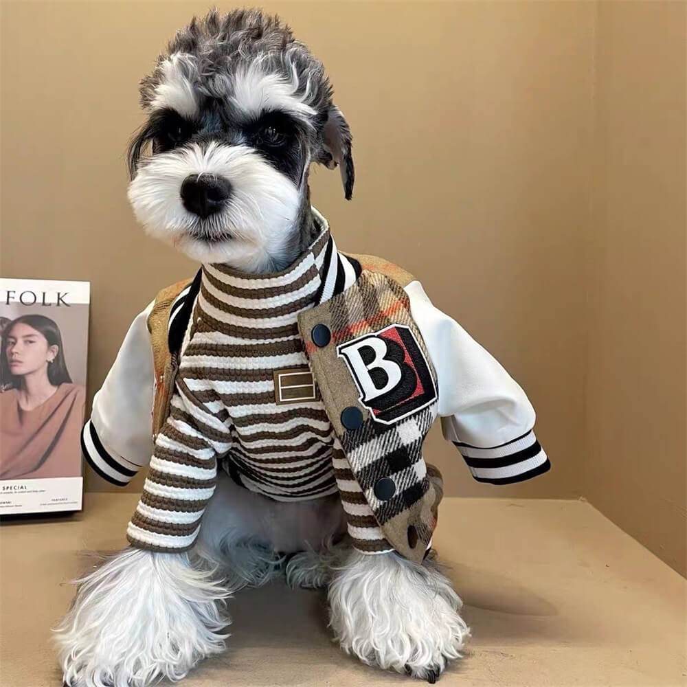 Plaid Baseball Dog Jacket – Sporty and Stylish Outerwear for Dogs Dog Clothes