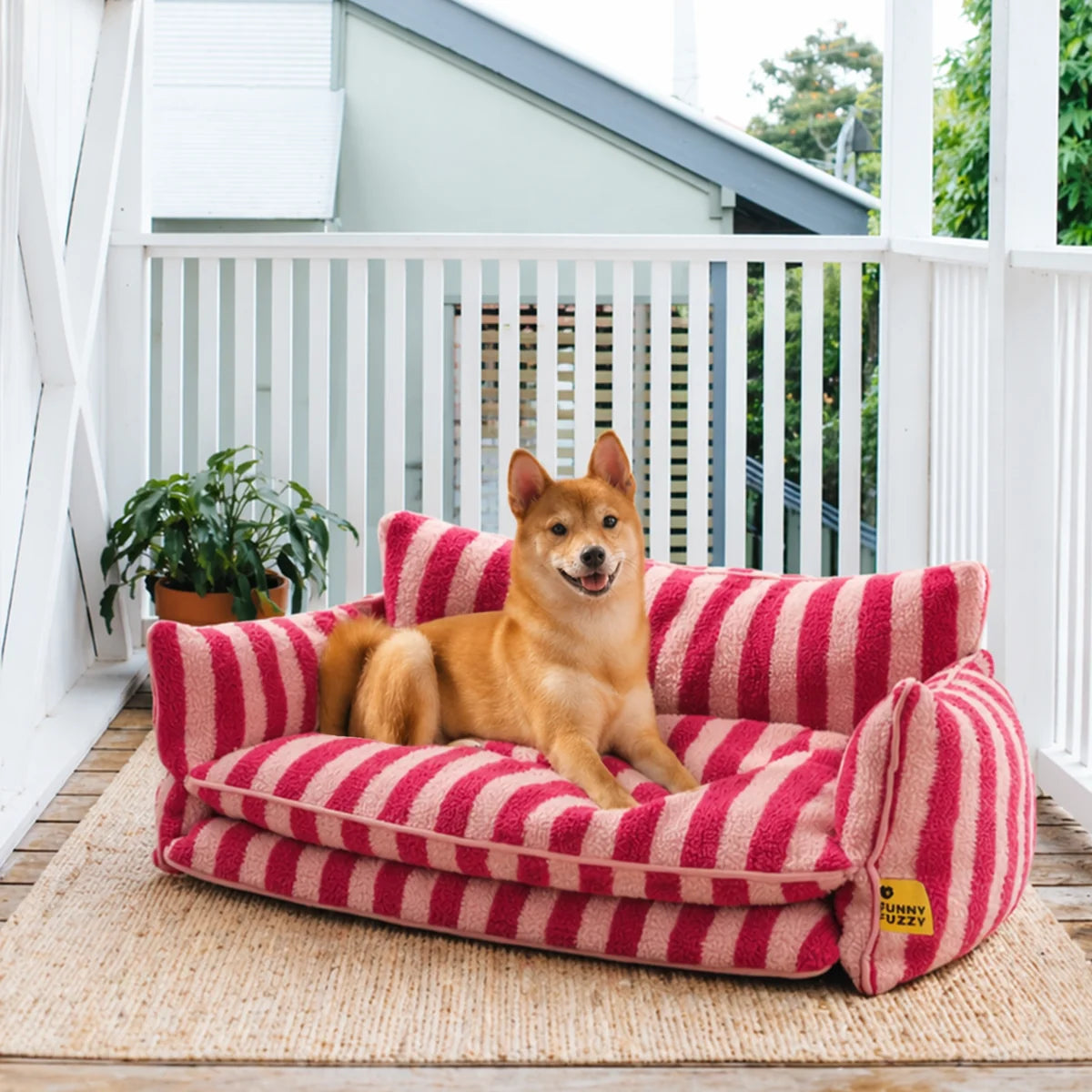 Trendy Striped Faux Lambswool Double Layer Garden Outdoor Dog & Cat Sofa Bed