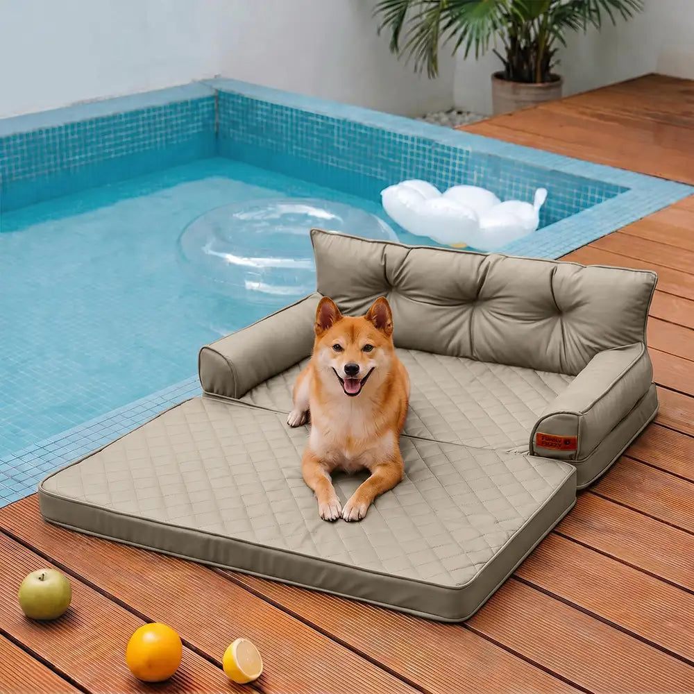 Luxe Faux Leather Foldable Orthopedic Outdoor Large Dog Bed