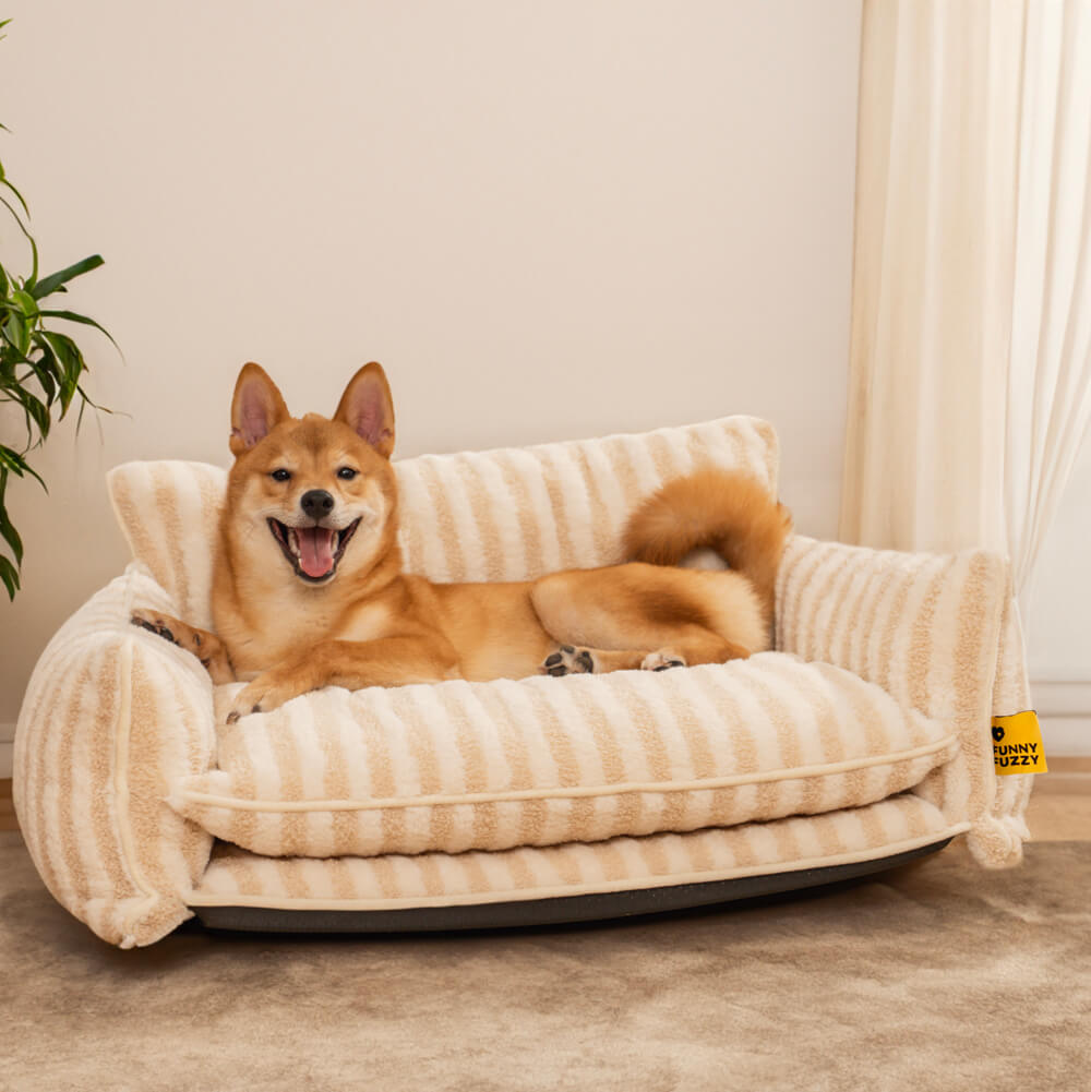 Trendy Striped Faux Lambswool Double Layer Dog & Cat Sofa Bed - Home Office