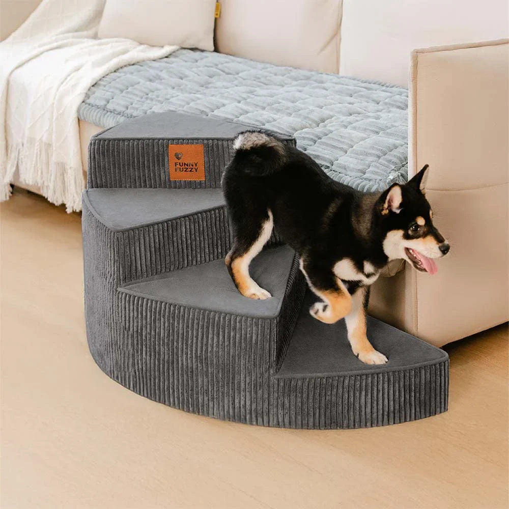 Cozy Corduroy Joint-Friendly Removable Spiral Pet Stairs - Pet-Friendly Bedroom