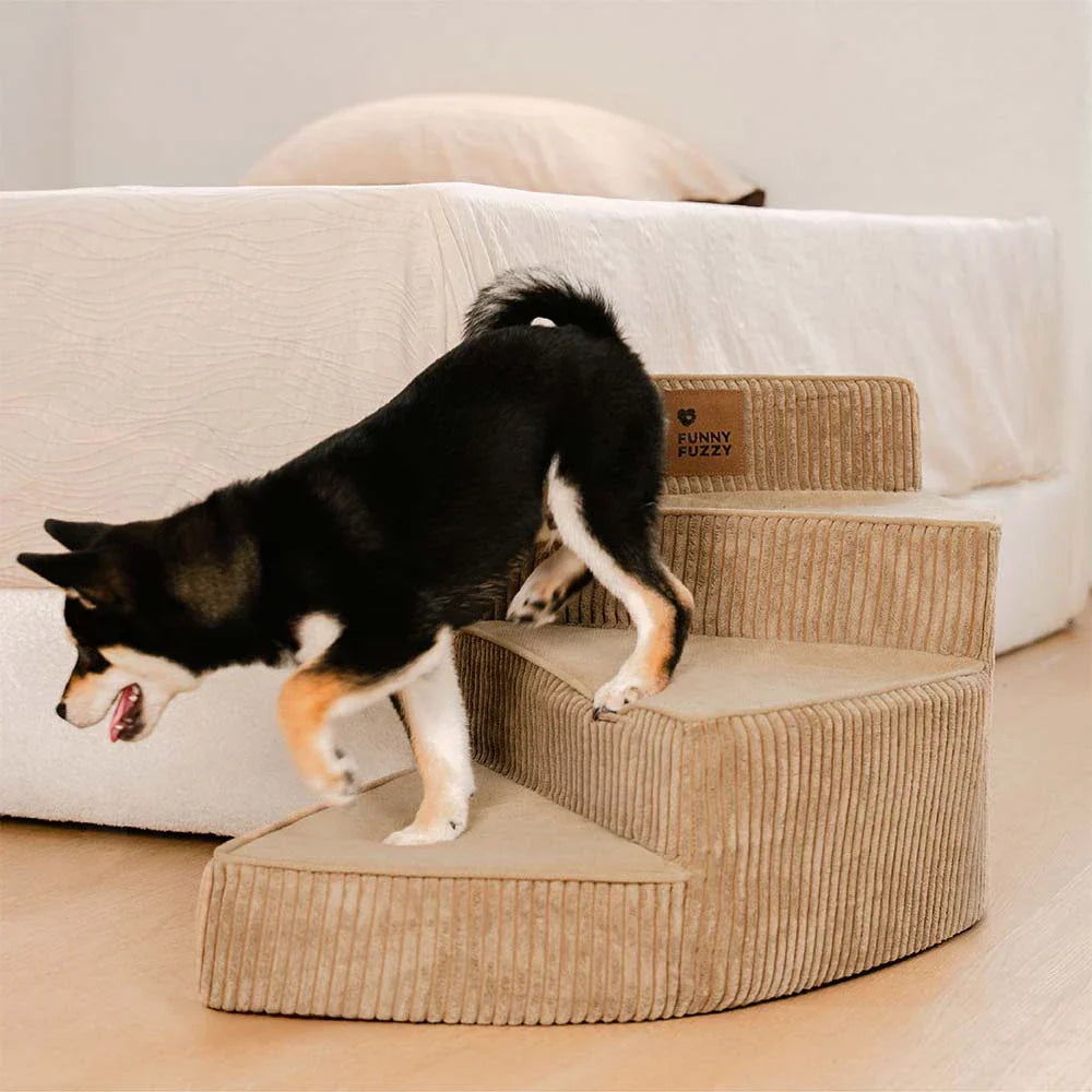 Cozy Corduroy Joint-Friendly Removable Spiral Pet Stairs - Pet-Friendly Bedroom