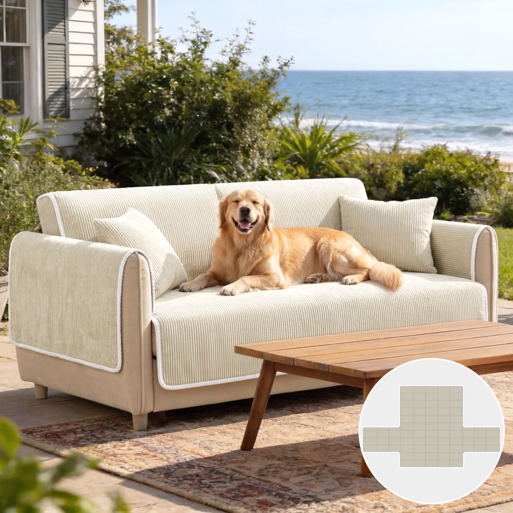 All-Season Anti-Slip Striped Pet Rug Furniture Protector with Armrest Outdoor Garden Sofa Cover