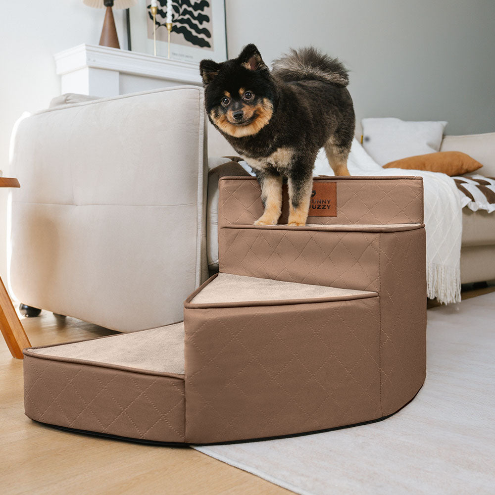 Luxe Water-repellent Faux Leather Removable Spiral Pet Stairs - Pet-Friendly Bedroom
