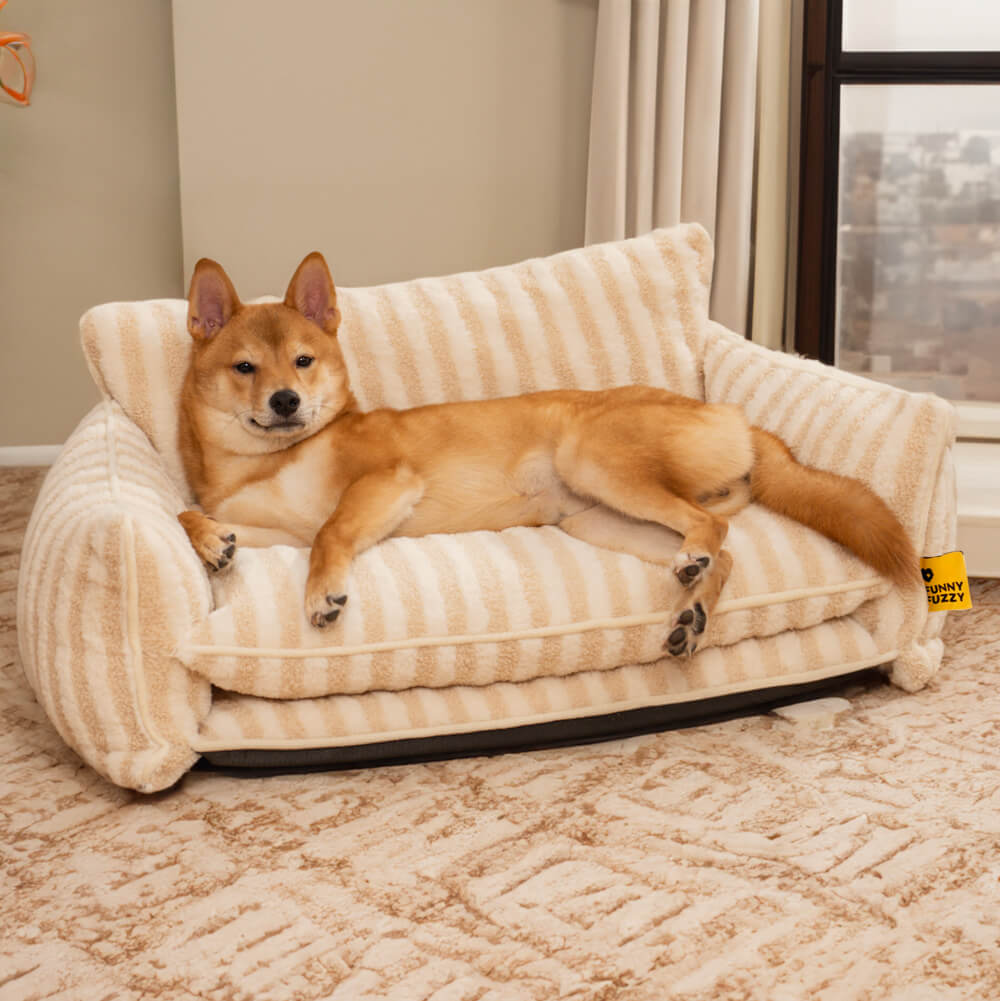 Trendy Striped Faux Lambswool Double Layer Garden Outdoor Dog & Cat Sofa Bed