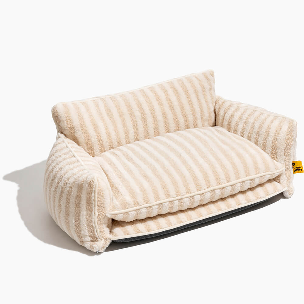 Trendy Striped Faux Lambswool Double Layer Dog & Cat Sofa Bed - Home Office