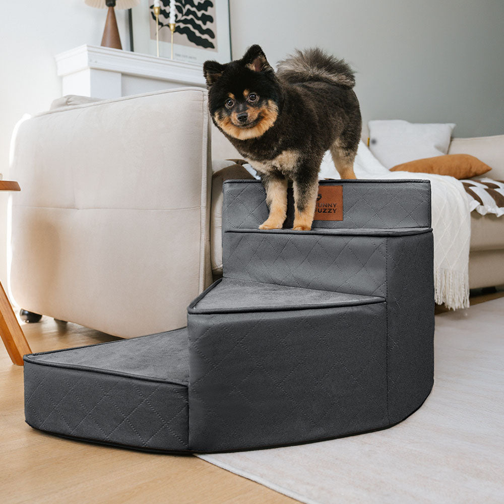 Luxe Water-repellent Faux Leather Removable Spiral Pet Stairs - Pet-Friendly Bedroom