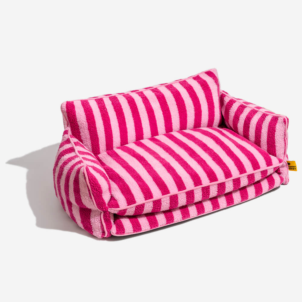 Trendy Striped Faux Lambswool Double Layer Garden Outdoor Dog & Cat Sofa Bed