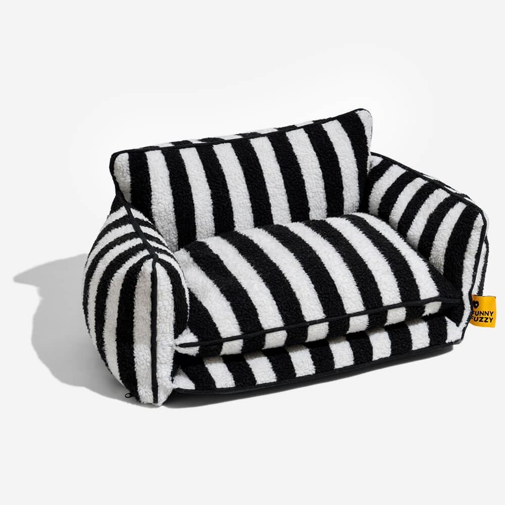 Trendy Striped Faux Lambswool Double Layer Garden Outdoor Dog & Cat Sofa Bed