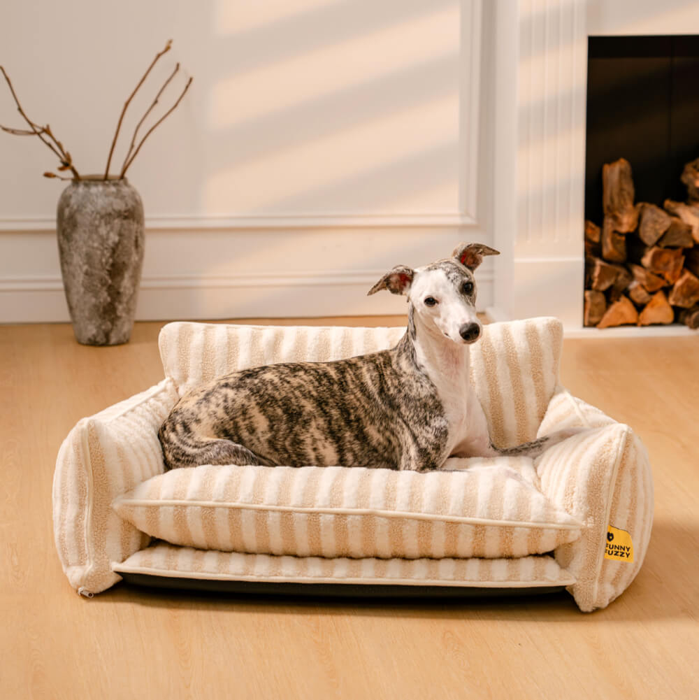 Trendy Striped Faux Lambswool Double Layer Garden Outdoor Dog & Cat Sofa Bed