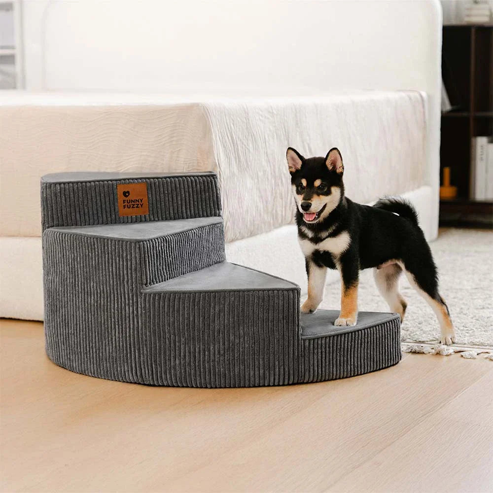 Cozy Corduroy Joint-Friendly Removable Spiral Pet Stairs - Pet-Friendly Bedroom