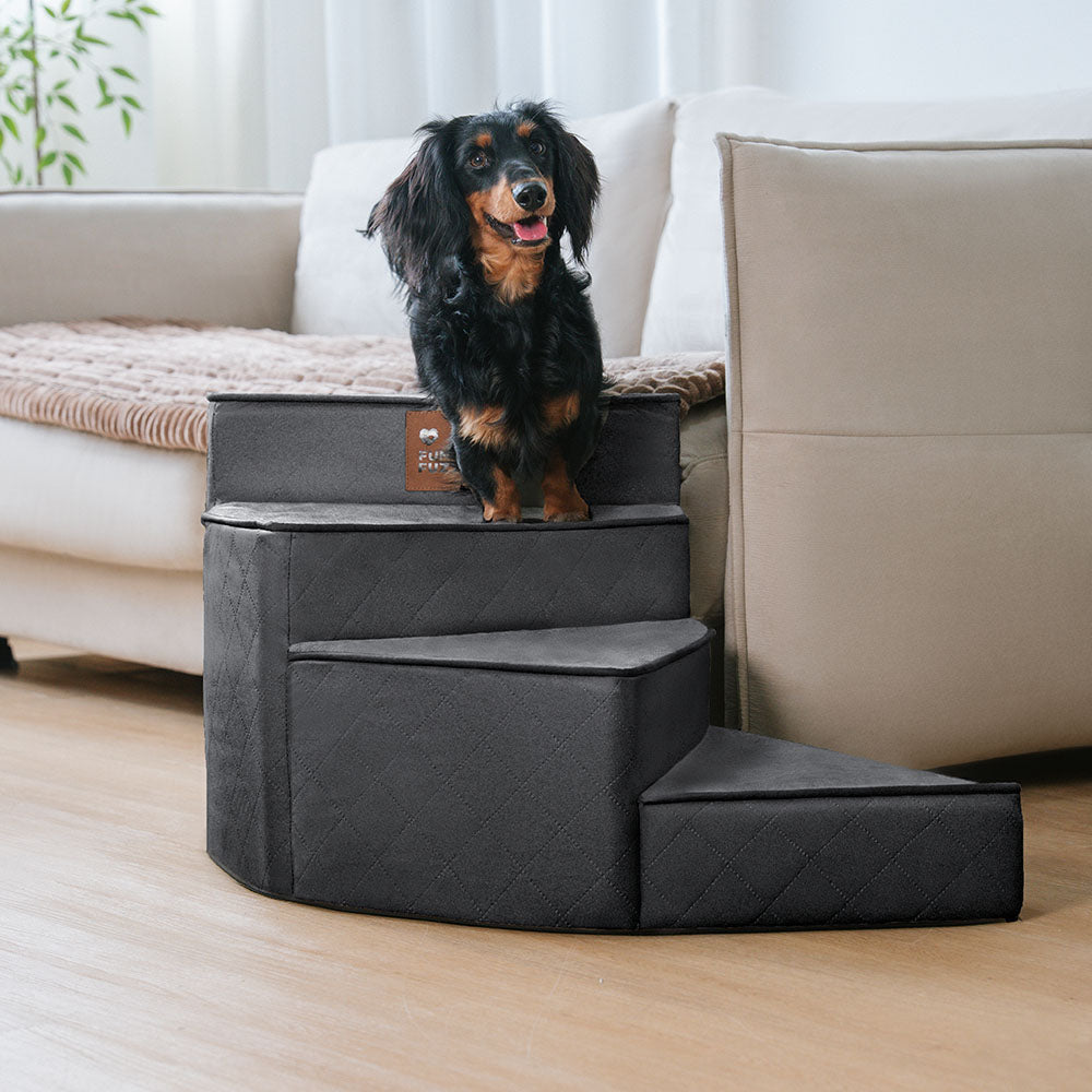 Luxe Water-repellent Faux Leather Removable Spiral Pet Stairs - Pet-Friendly Bedroom