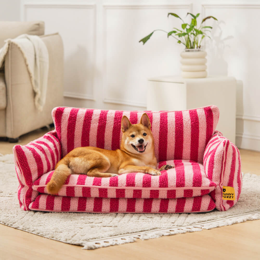 Trendy Striped Faux Lambswool Double Layer Dog & Cat Sofa Bed - Home Office