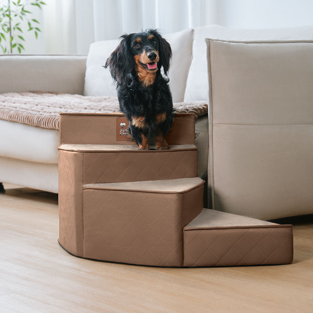 Luxe Water-repellent Faux Leather Removable Spiral Pet Stairs - Pet-Friendly Bedroom