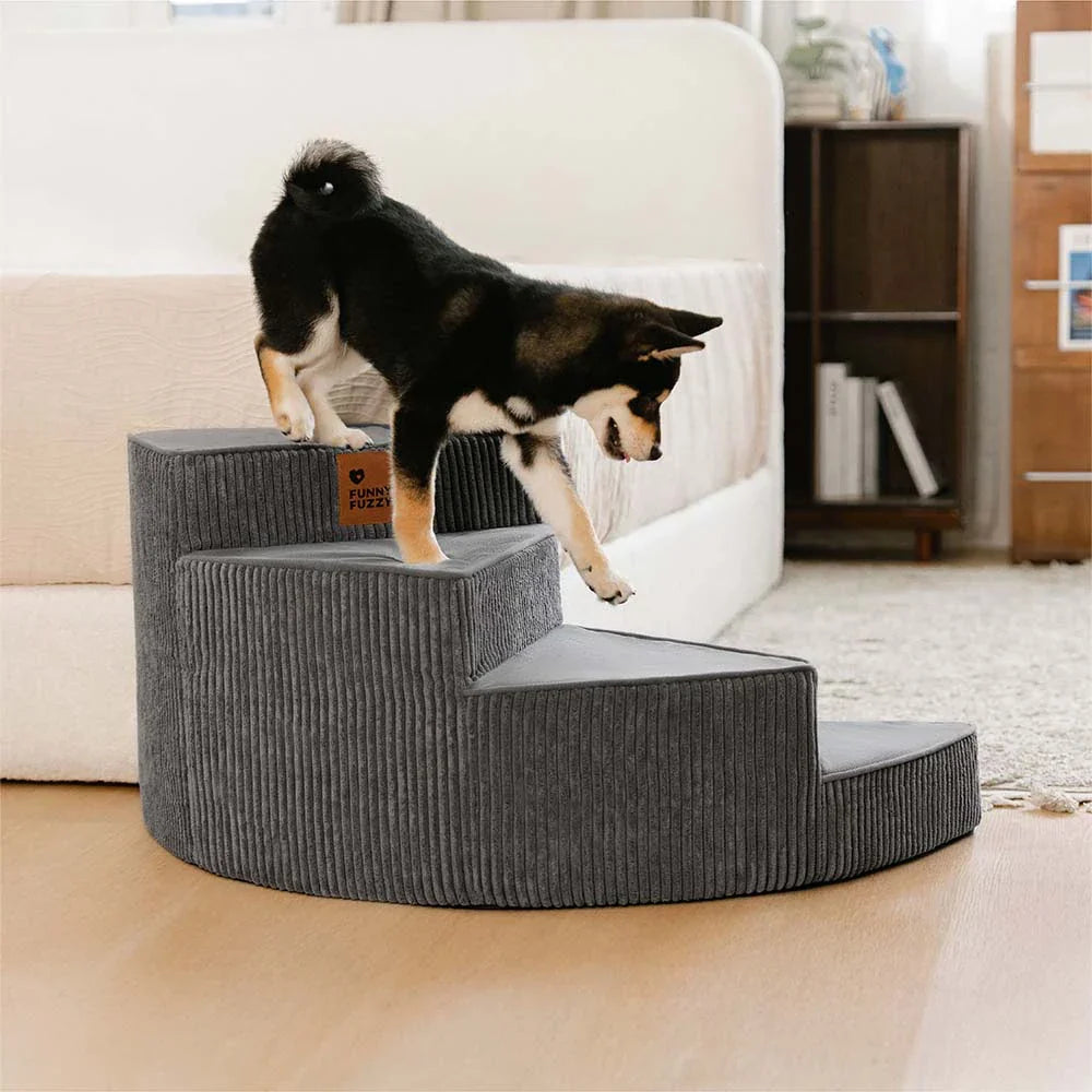 Cozy Corduroy Joint-Friendly Removable Spiral Pet Stairs - Pet-Friendly Bedroom
