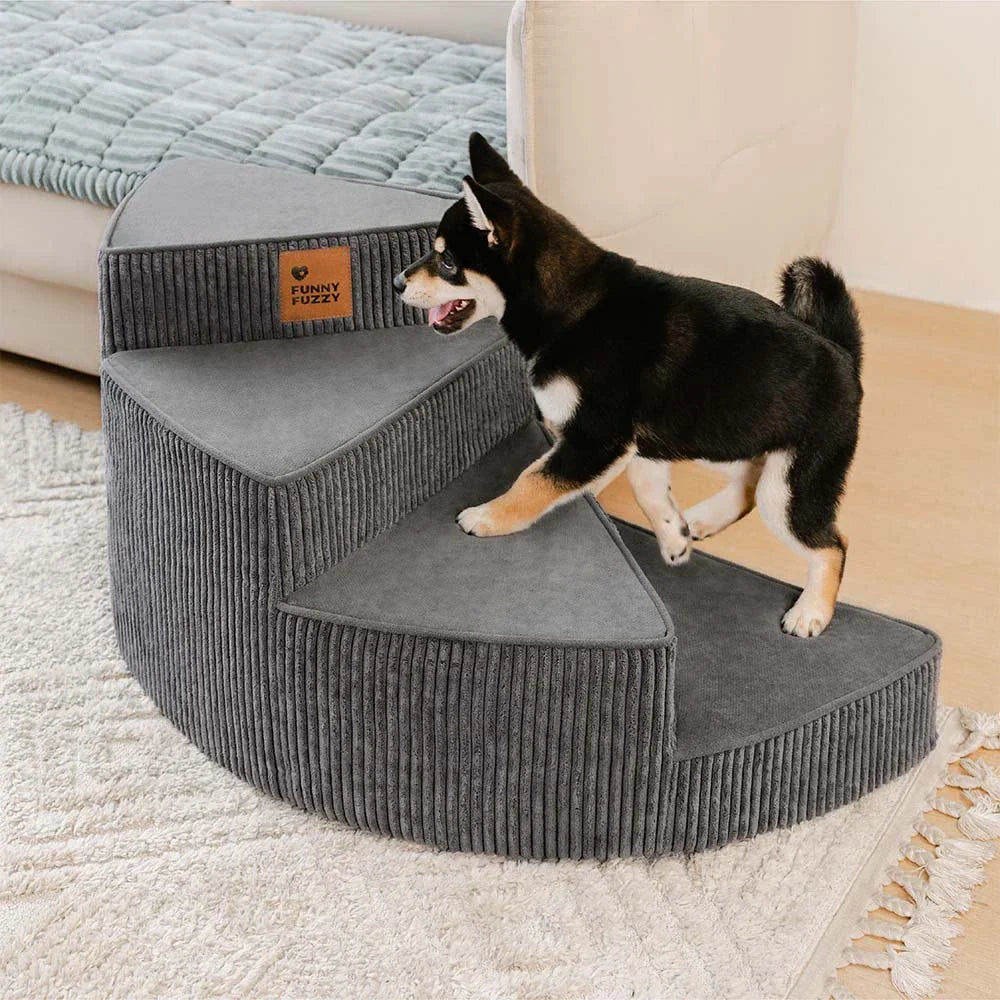 Cozy Corduroy Joint-Friendly Removable Spiral Pet Stairs - Pet-Friendly Bedroom