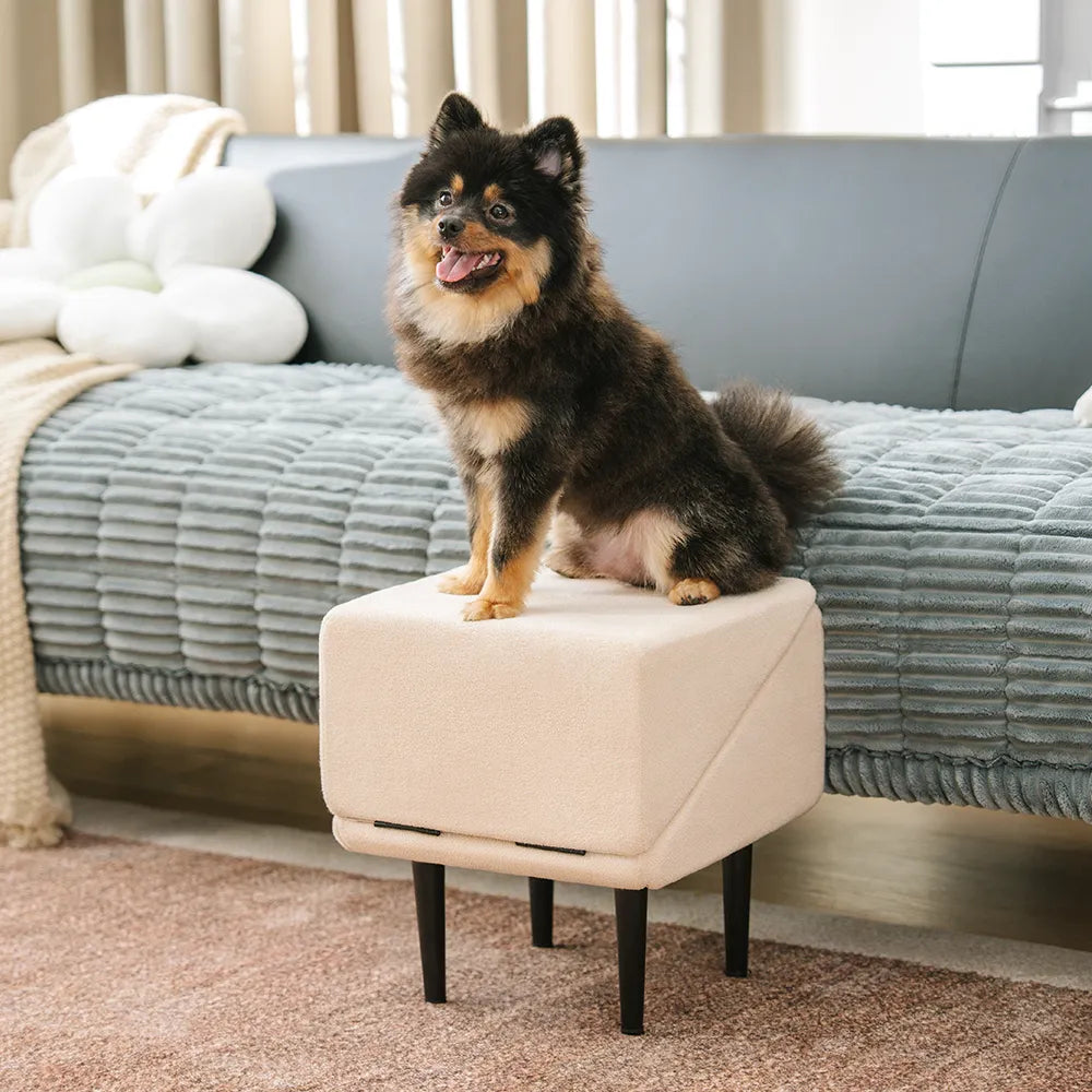 2-in-1 Convertible Wooden Home Step Stool Dog Ramp Stairs - Pet-Friendly Bedroom