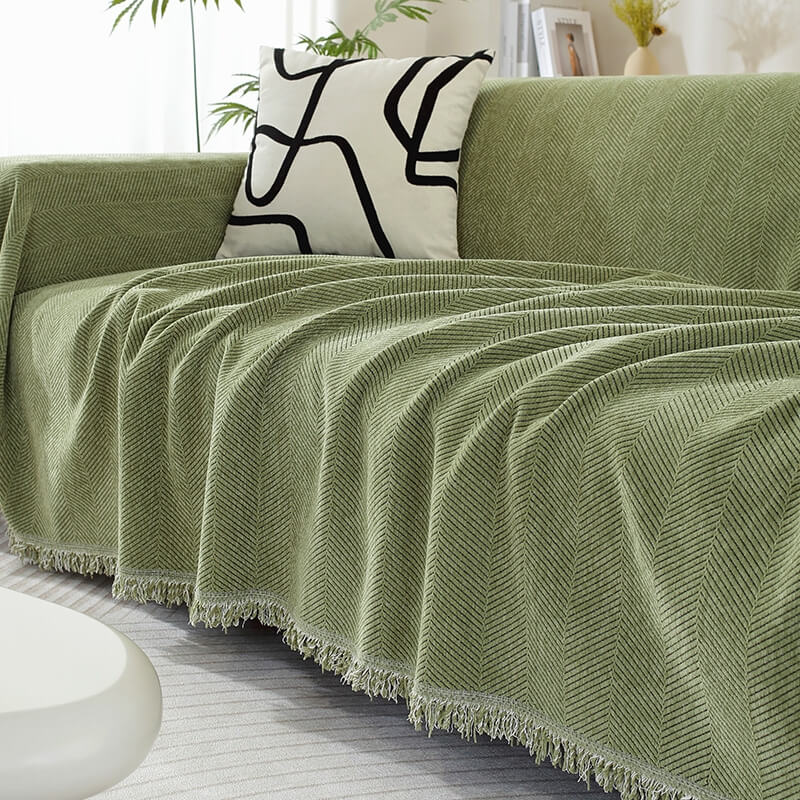 Chenille Blanket Herringbone Tassel Sofa Cover Sofa Throw Blanket