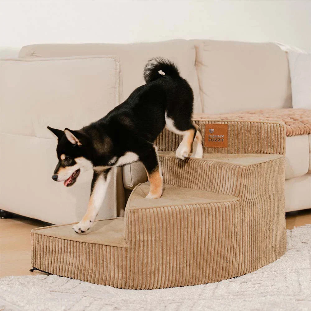 Cozy Corduroy Joint-Friendly Removable Spiral Pet Stairs - Pet-Friendly Bedroom