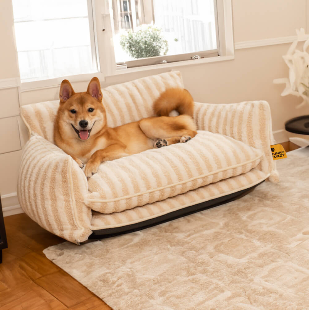 Trendy Striped Faux Lambswool Double Layer Dog & Cat Sofa Bed - Home Office