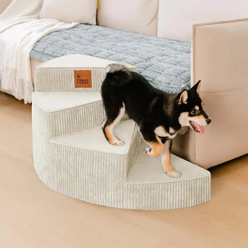 Cozy Corduroy Joint-Friendly Removable Spiral Pet Stairs - Pet-Friendly Bedroom