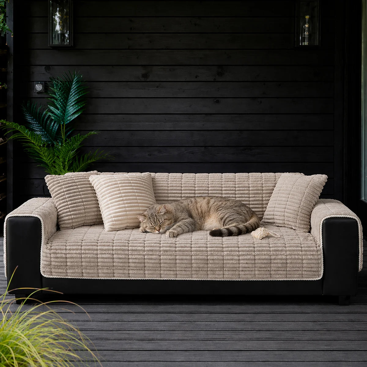 Waterproof One-Piece Cozy Flannel Sofa Protection Non-Slip Outdoor Garden Sofa Cover