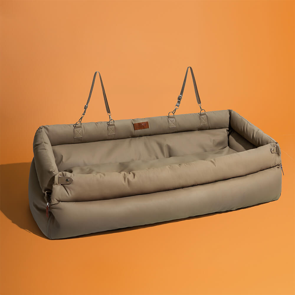 Large Deluxe Faux Leather Dog Car Seat Booster Bed - Roadtrip