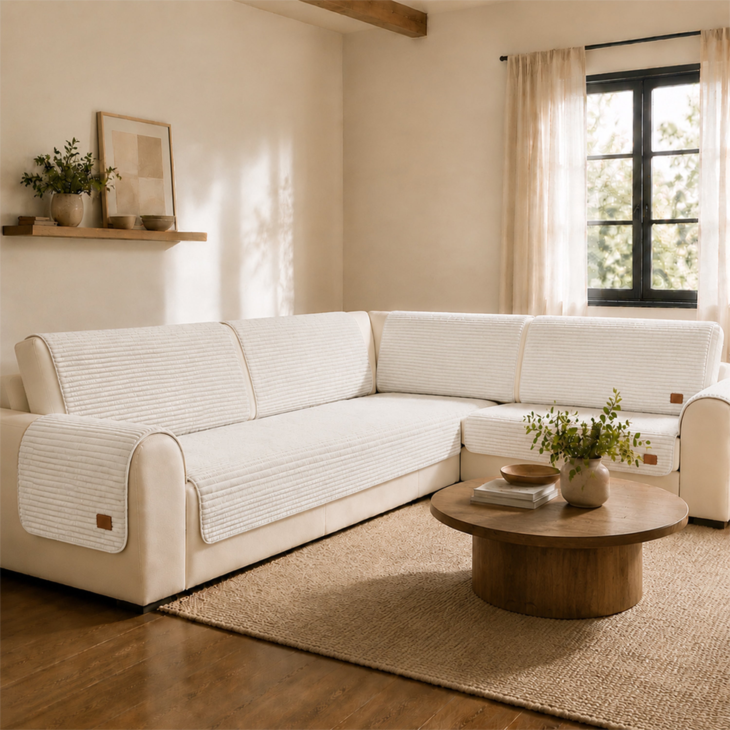 Furry Striped Sofa Protection Non-Slip Couch Cover - Solid